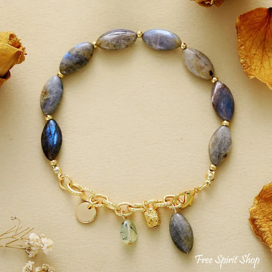 Natural Labradorite Oval Bead Bracelet