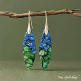 Blue Jasper Leaf Earrings - Green Blue G - Jewelry > Earrings > Gemstone Earrings
