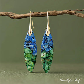 Blue Jasper Leaf Earrings - Green Blue G - Jewelry > Earrings > Gemstone Earrings