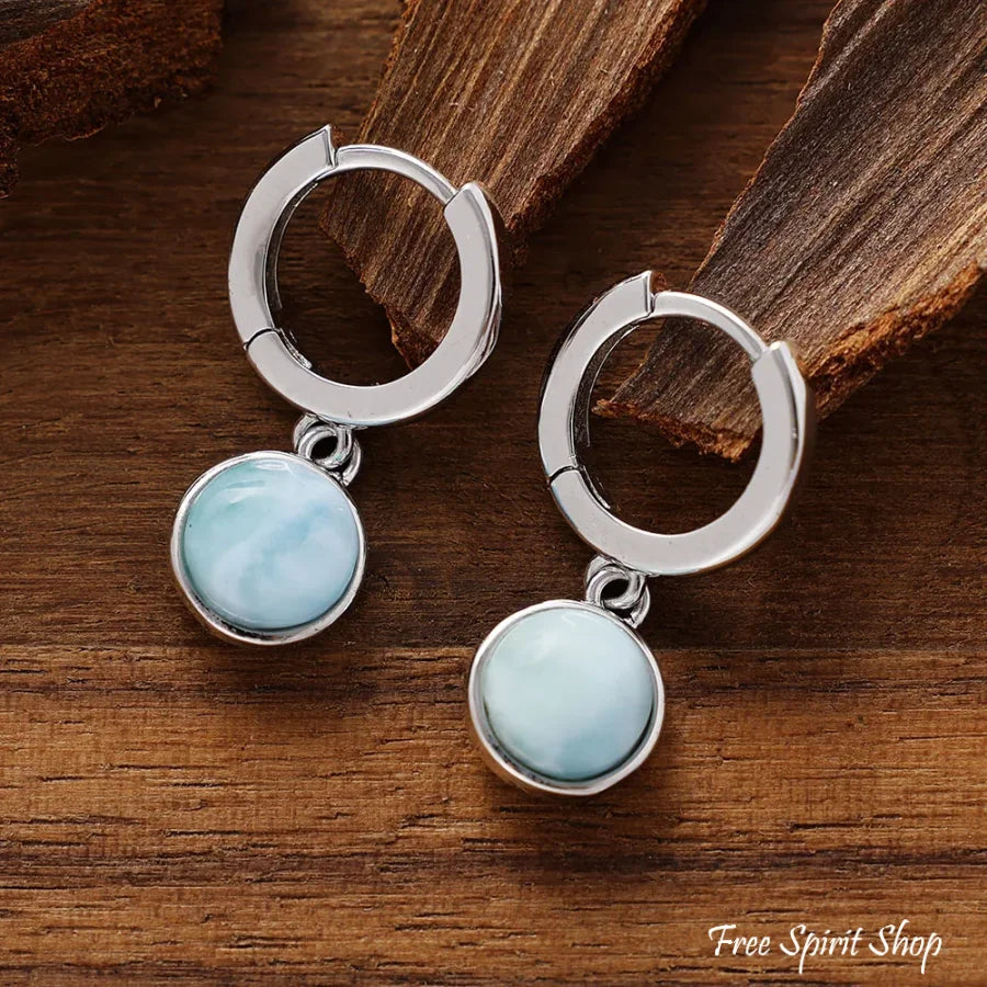 Minimalist Silver Larimar Drop Earrings Jewelry > Earrings > Gemstone Earrings