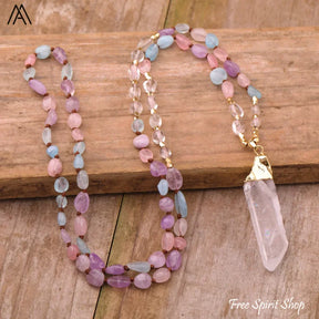 Natural Phantom Quartz & Clear Quartz Necklace - Jewelry > Gemstone Bead Necklace