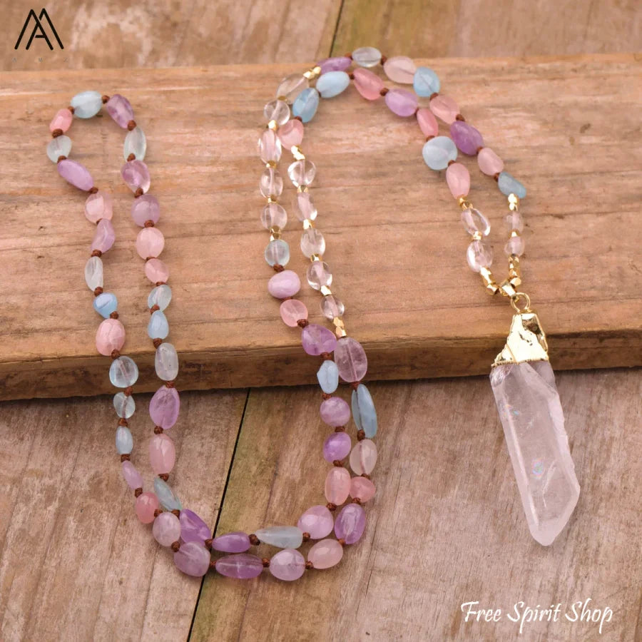 Natural Yellow Citrine & Clear Quartz Necklace - Jewelry > Gemstone Bead Necklace