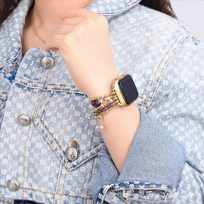 Purple Amethyst Beaded Apple Watch Band Smartwatch Band / Strap > Gemstone Bead Watch Band > Beaded Apple Watch Band