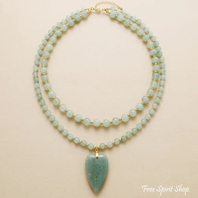 Natural Green Aventurine Heart Pendant Layered Necklace