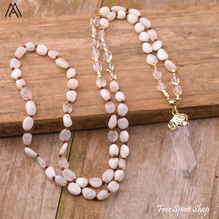 Natural Phantom Quartz & Clear Quartz Necklace - Jewelry > Gemstone Bead Necklace