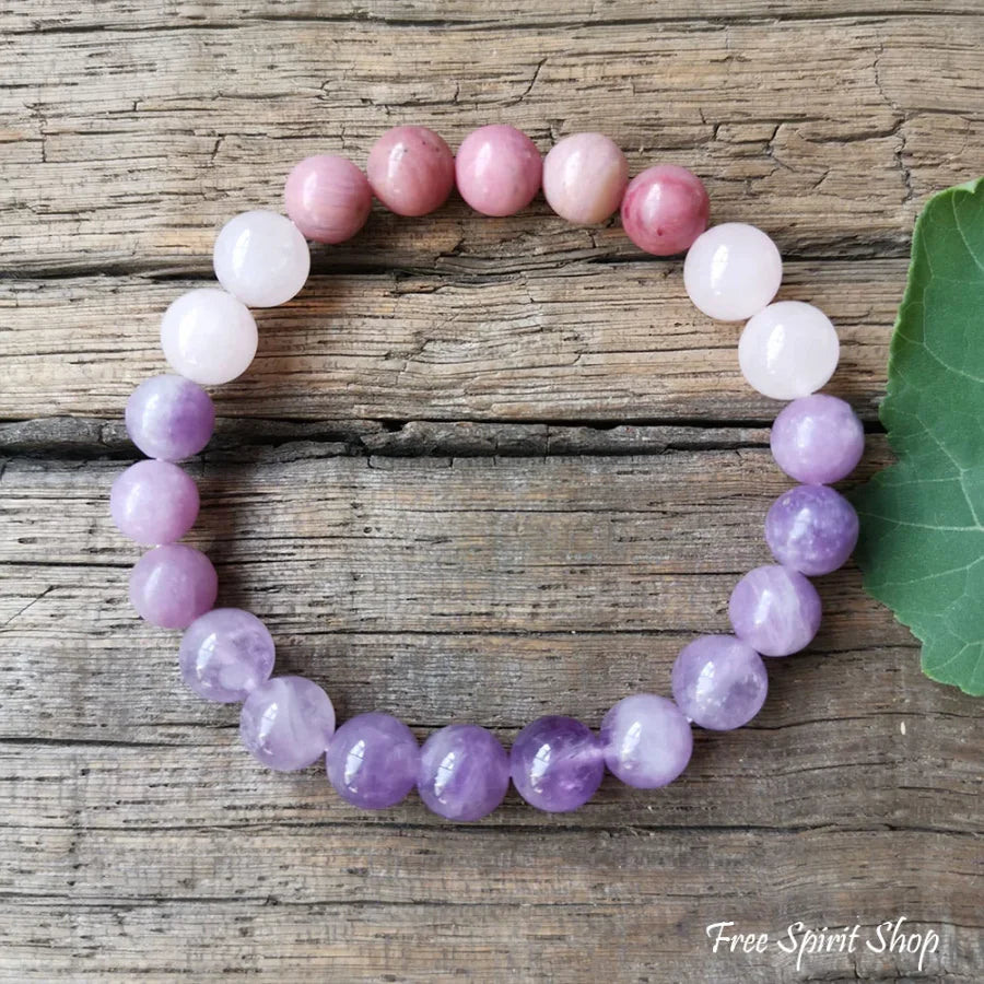 Natural Amethyst Rose Quartz & Rhodonite Bead Bracelet Jewelry > Gemstone Elastic Stretch