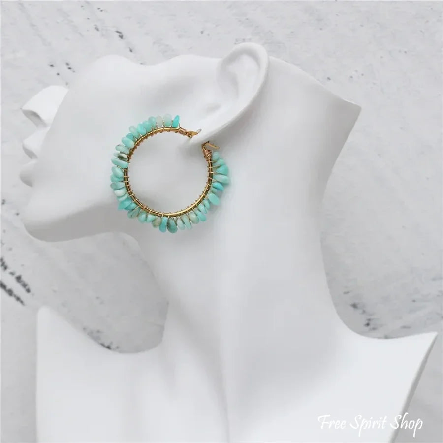 Irregular Amazonite Gemstone Circle Earrings Jewelry >