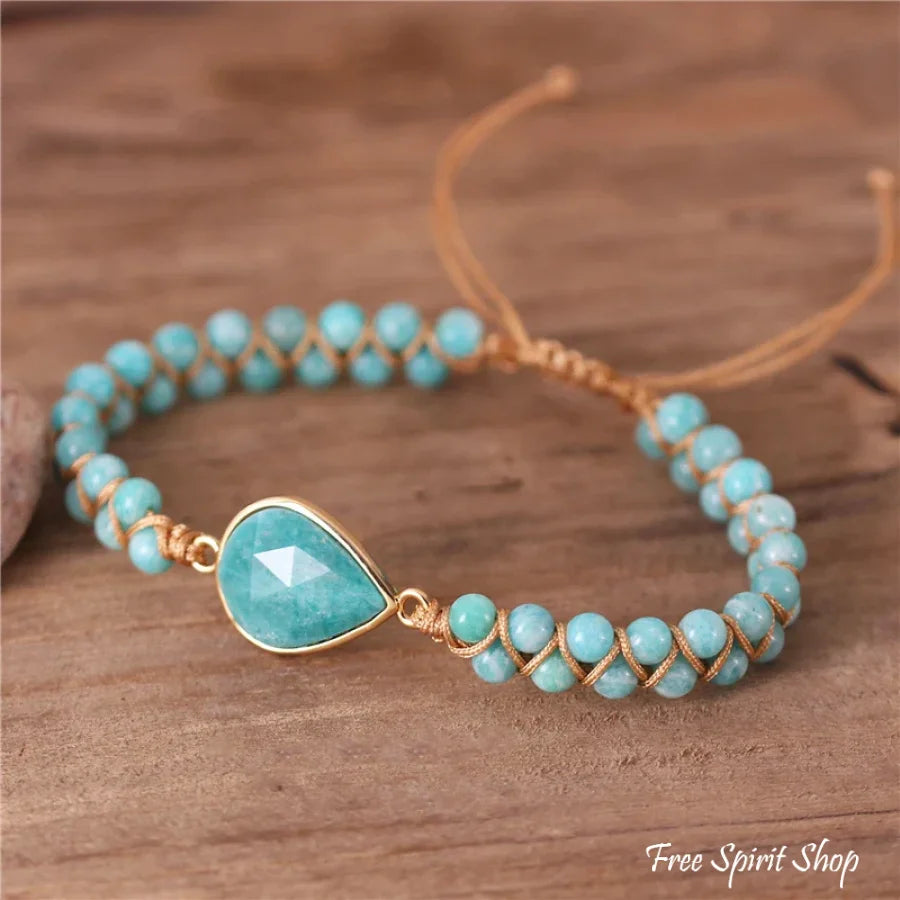 Natural Amazonite Teardrop Adjustable Bead Bracelet Jewelry > Gemstone