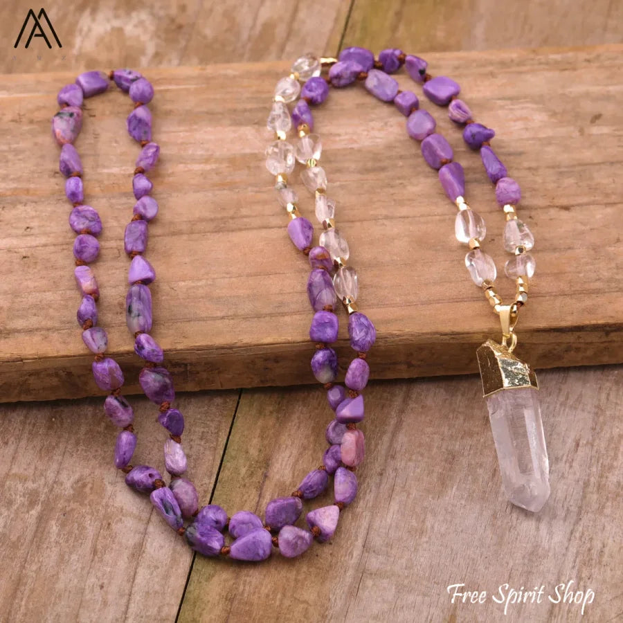 Natural White Moonstone & Clear Quartz Necklace - Jewelry > Gemstone Bead Necklace