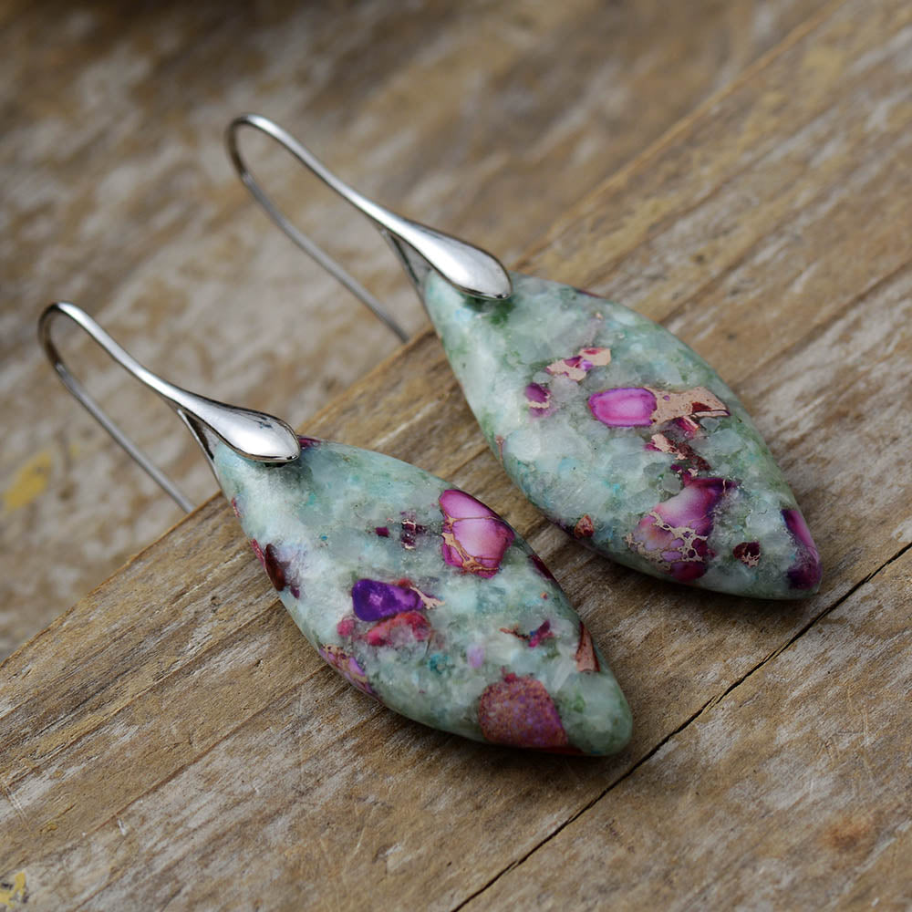 Green & Purple Imperial Jasper Leaf Earrings