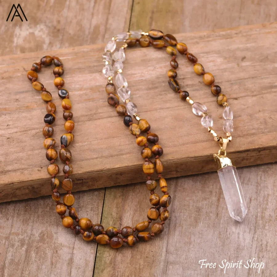 Natural Phantom Quartz & Clear Quartz Necklace - Jewelry > Gemstone Bead Necklace