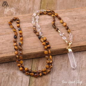 Natural Yellow Citrine & Clear Quartz Necklace - Jewelry > Gemstone Bead Necklace