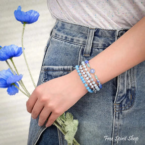Ocean Breeze Beaded Apple Watch Band With Silver Clover Charms