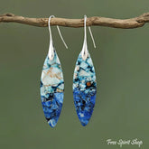 Blue Jasper Leaf Earrings - Blue Silver - Jewelry > Earrings > Gemstone Earrings
