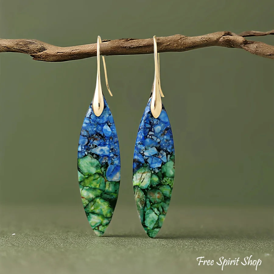 Blue Jasper Leaf Earrings - Jewelry > Earrings > Gemstone Earrings