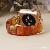 Carnelian Apple Watch Band - Tiger Eye / Small / Apple 42-49MM Plate - Smartwatch Band / Strap > Gemstone Bead Watch