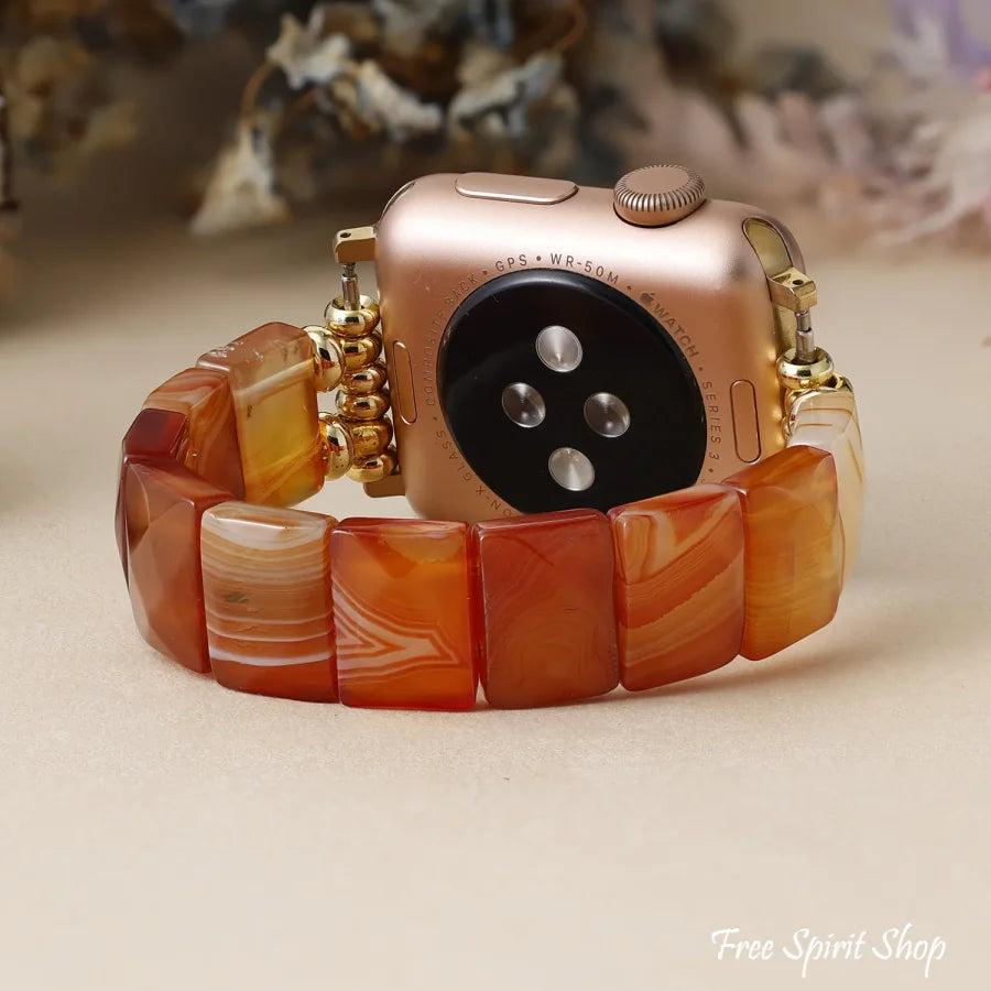 Carnelian Apple Watch Band - Tiger Eye / Small / Apple 42-49MM Plate - Smartwatch Band / Strap > Gemstone Bead Watch