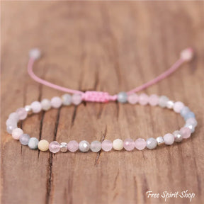 Natural Pink Morganite Minimalist Bead Bracelet Jewelry > Gemstone