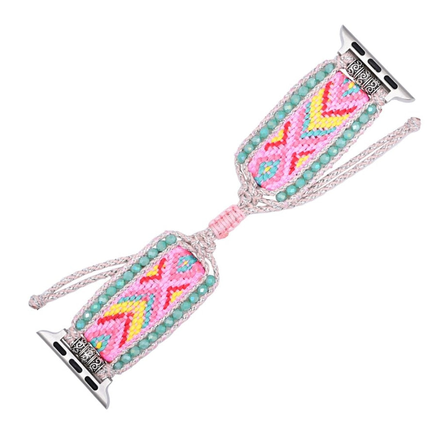 Candy Pink & Turquoise Braided Woven Nylon Adjustable Apple Watch Band