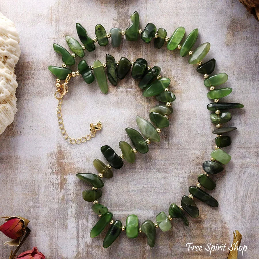Green Jade Nugget Statement Necklace – Harmony & Abundance Jade Jewelry > Gemstone Bead Necklace