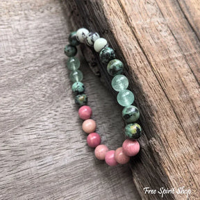108 Natural Rhodonite Green Aventurine & African Turquoise Mala Necklace Jewelry > Gemstone Bead Necklace > 108 Mala