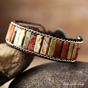 Natural King Jasper & Silver Chain Bead Bracelet