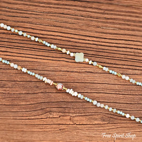 4-in-1 Natural Amazonite Clover Beaded Chain – Necklace, Choker, Bracelet & Phone Accessory