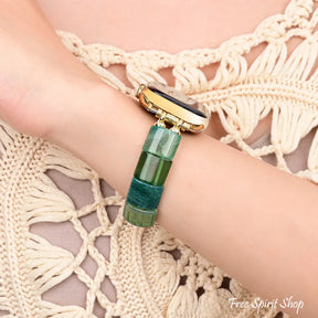 Green Agate Square Bead Apple Watch Band