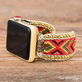 Red & Gold Braided Woven Nylon Adjustable Apple Watch Band