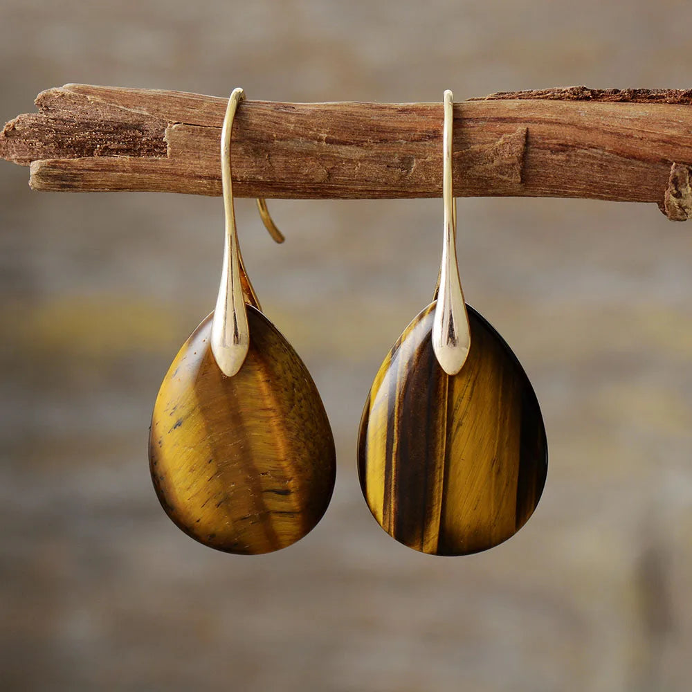 Natural Tiger Eye Drop Earrings