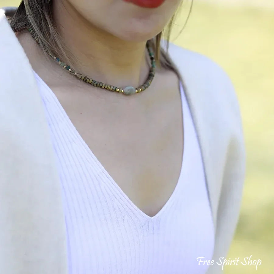 Natural Picture Jasper & Labradorite Minimalist Beaded Choker Necklace > Gemstone