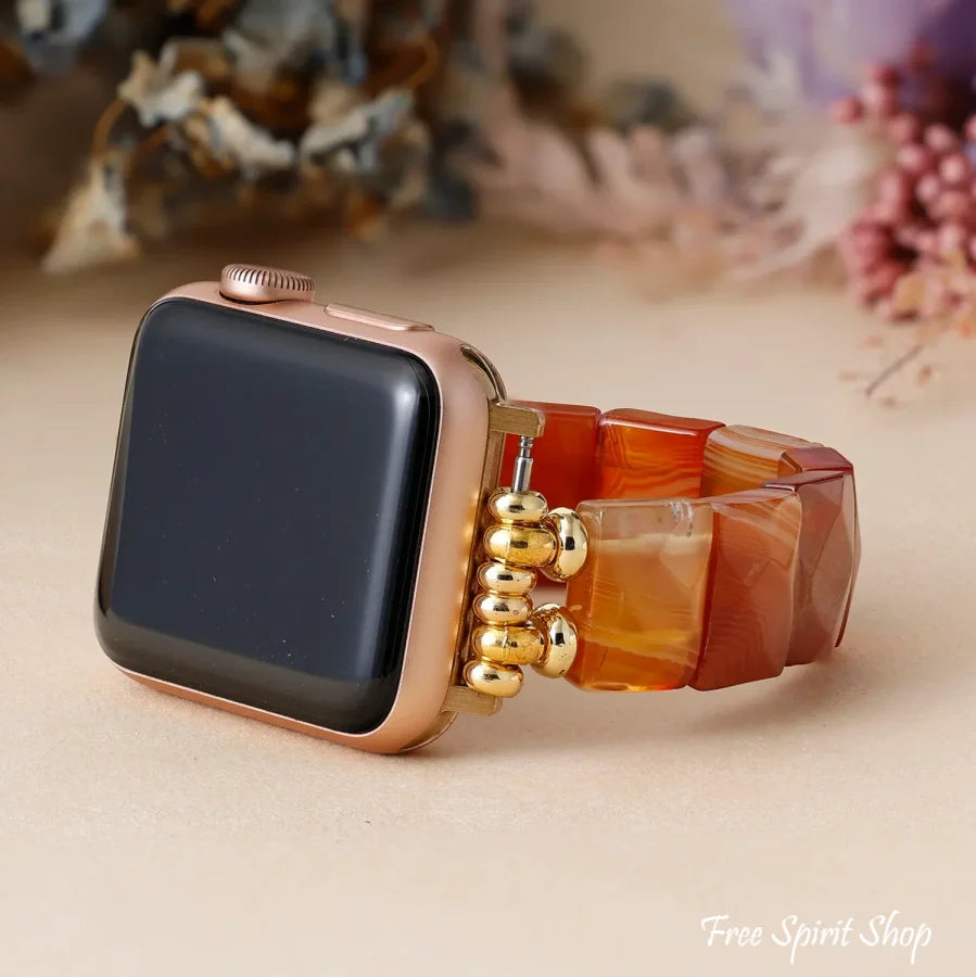 Carnelian Apple Watch Band - Smartwatch Band / Strap > Gemstone Bead Watch Band > Beaded Apple Watch Band / Strap