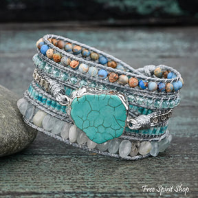 Natural Aquamarine & Turquoise Howlite Slice Wrap Bracelet Jewelry > Gemstone Bead