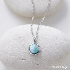 Minimalist Larimar Pendant Silver Necklace Lariimar