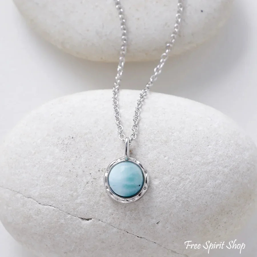 Minimalist Larimar Pendant Silver Necklace Lariimar