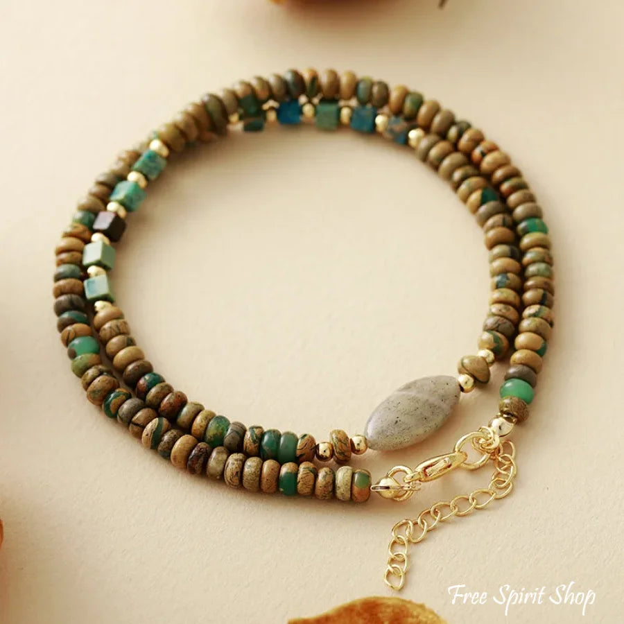 Natural Picture Jasper & Labradorite Minimalist Beaded Choker Necklace > Gemstone