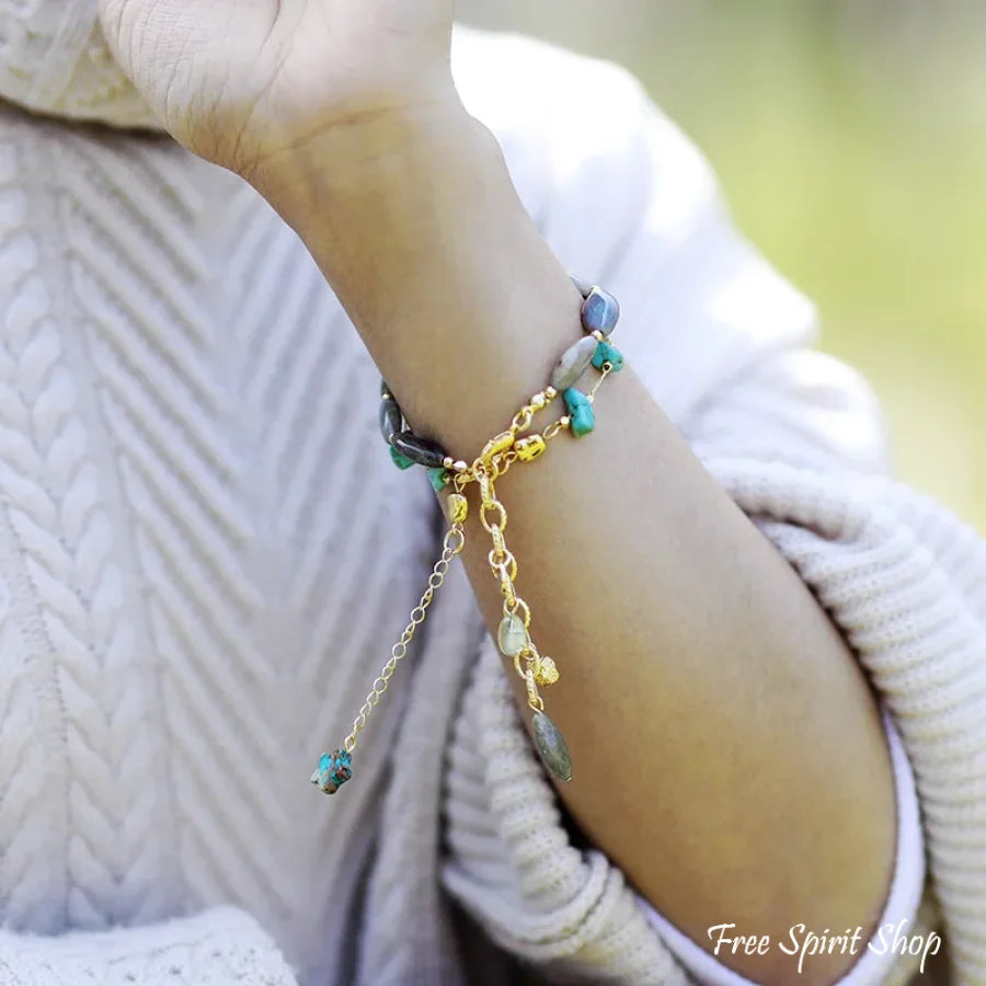 Natural Labradorite Oval Bead Bracelet