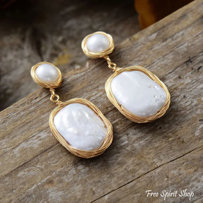 Natural Freshwater Pearl & Mother-Of-Pearl Earrings Jewelry > Gemstone