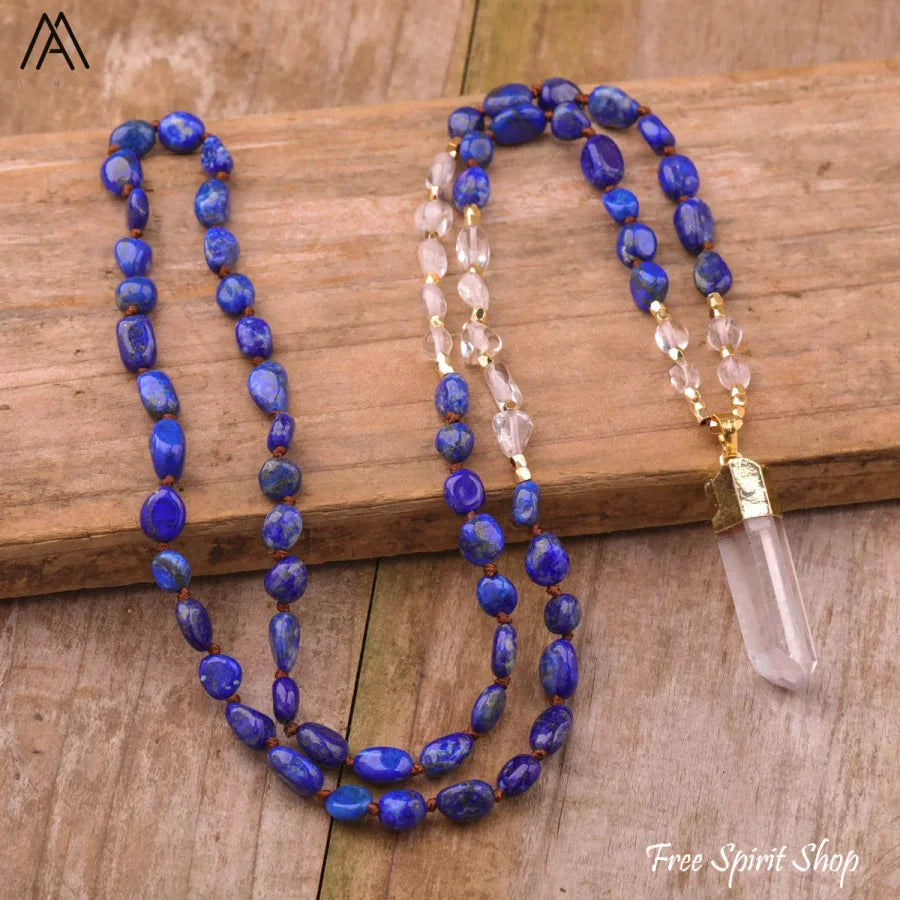 Natural Yellow Citrine & Clear Quartz Necklace - Jewelry > Gemstone Bead Necklace