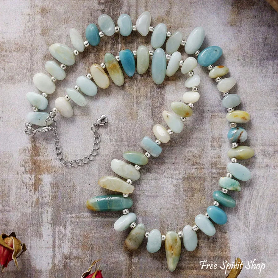 Amazonite Nugget Statement Necklace - Calming Ocean Energy Amazonite Jewelry > Gemstone Bead Necklace