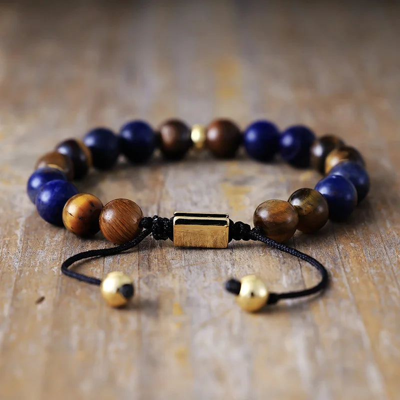 Natural Tiger Eye & Sodalite Adjustable Bead Bracelet