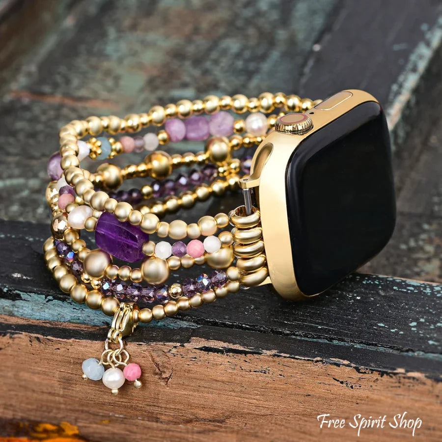 Purple Amethyst Beaded Apple Watch Band Small-Medium (5.25–5.8 inch wrists) / Apple 38-41mm Smartwatch Band / Strap >
