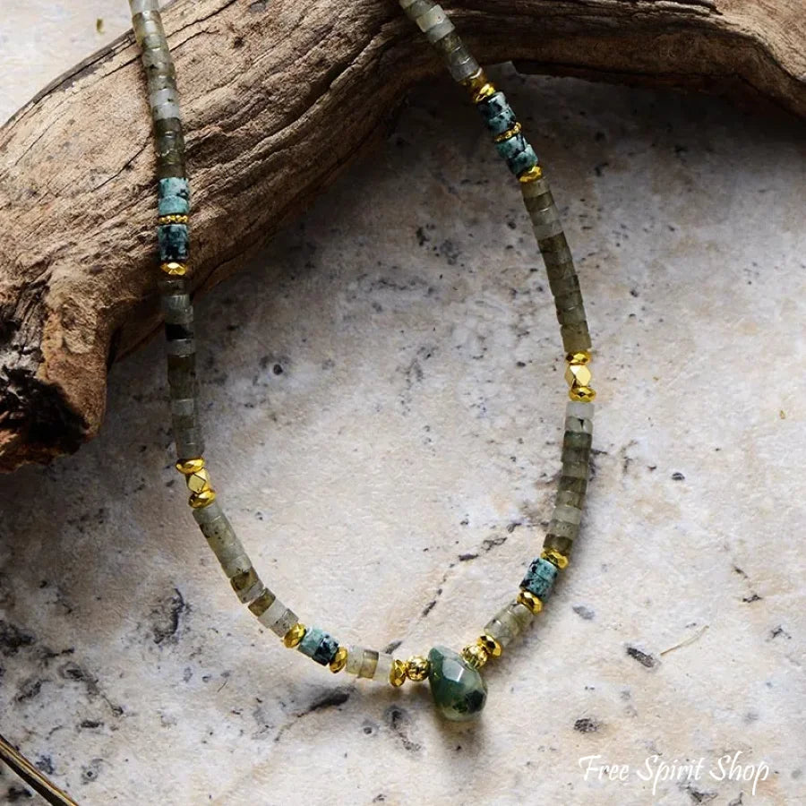 Natural Labradorite & African Turquoise Choker Necklace