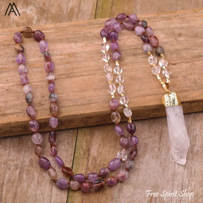 Natural Phantom Quartz & Clear Quartz Necklace - Jewelry > Gemstone Bead Necklace