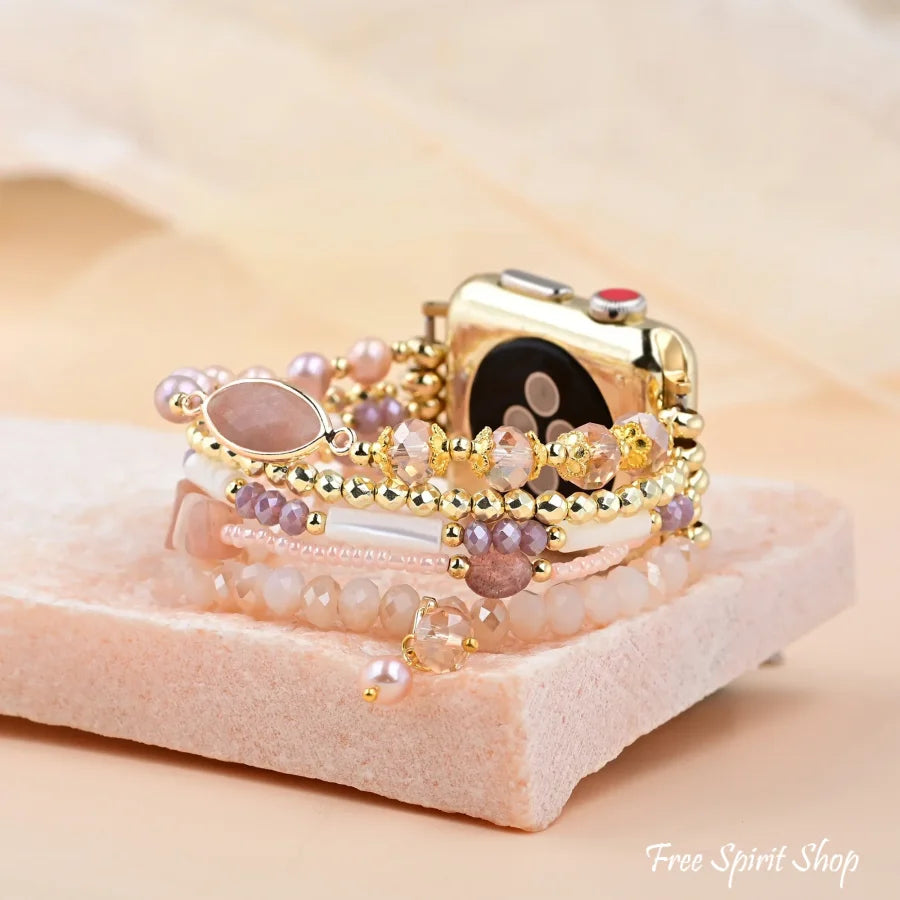 Natural Pink Aventurine & Pearl Apple Watch Bracelet
