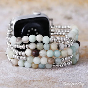 Frosted Winter Amazonite Apple Watch Band Smartwatch / Strap > Gemstone Bead Beaded