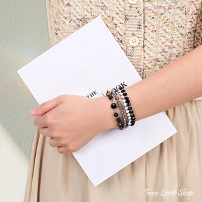 Black Moonlight Glow Beaded Apple Watch Bands with Silver Clover Charms