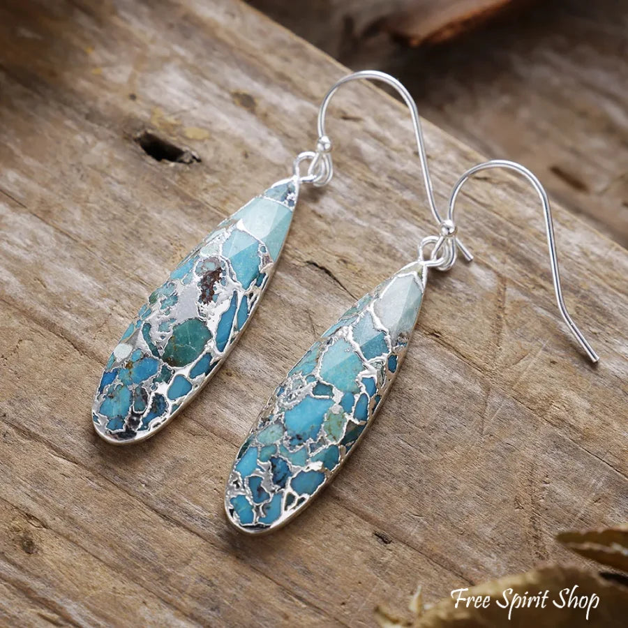 Turquoise Mosaic Jasper Dangle Earrings Jewelry > Earrings > Gemstone Earrings