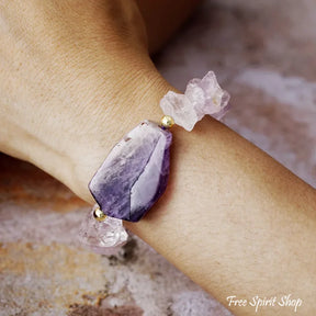 Natural Raw Amethyst Crystal Bracelet Jewelry > Gemstone Bead