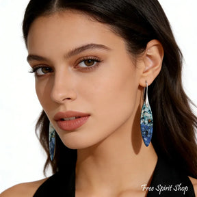 Blue Jasper Leaf Earrings - Jewelry > Earrings > Gemstone Earrings
